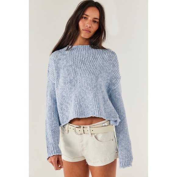 Free People Sweaters - Free People Opal Rollneck Chunky Knit Sweater Cashmere Blue Cropped Pullover S/P